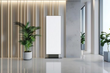 modern lobby showcase sleek digital lightbox mockup vertical billboard stand 3d rendering