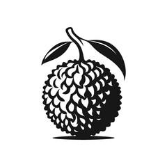 Lychee Fruit Branch Vector Art - Detailed Black and White Silhouette for Graphic Design