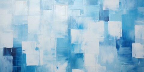 冬用の油絵抽象横長テンプレート）青・水色・白のラフな四角