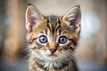 Close-up portrait of an adorable kitten looking directly at the camera , cute, kitten, close-up, portrait, feline, fluffy, whiskers