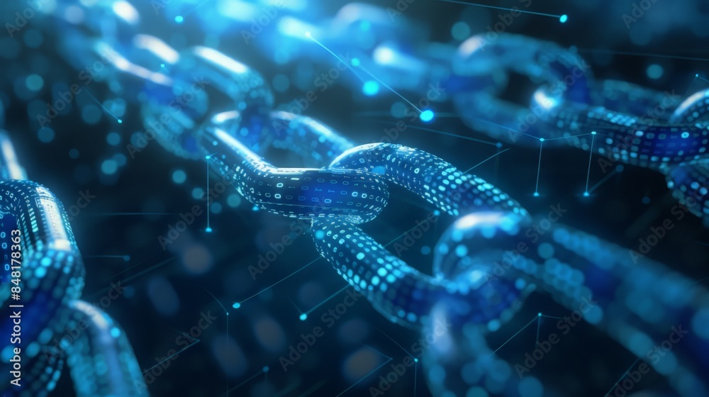 Poster create an image of a digital currency transaction taking place securely over a blockchain network.