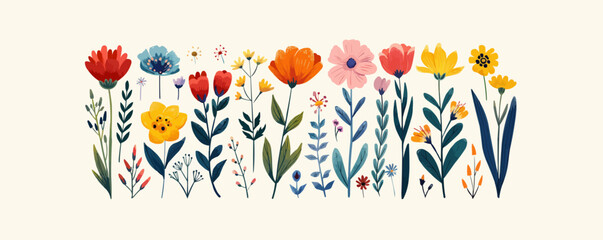 Set of flowers and floral elements. Wedding concept with flowers. Floral poster, invite. Vector cartoon illustration for greeting card or invitation design. Vector 