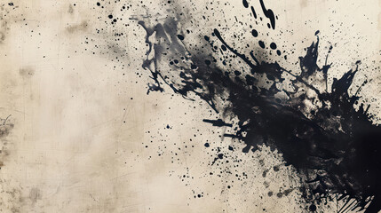 Abstract ink splatters on a textured paper canvas