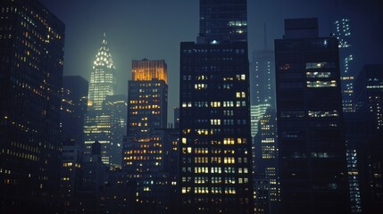 Obraz premium Urban Night Scene with Lit Windows