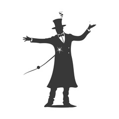 silhouette magician man in action full body black color only