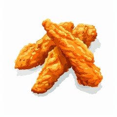 Crispy Fried Chicken Strips Snack in Isometric Style - Colorful Isolated Snack Element on White Background
