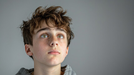 Fototapeta premium a Caucasian teenager looking anxious on a studio background
