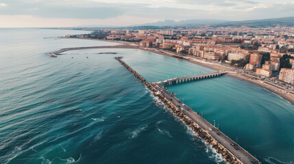 Fototapeta premium Aerial shot of a bustling freeway with streams of traffic