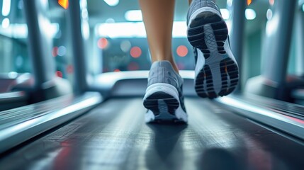 Close-Up of Running Shoes on Treadmill in Gym