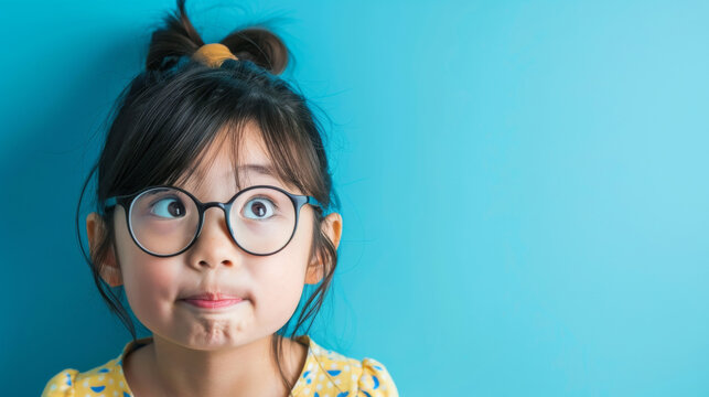 a Japanese girl showing curiosity on a studio background