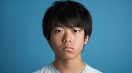 a Japanese teenager looking determined on a studio background