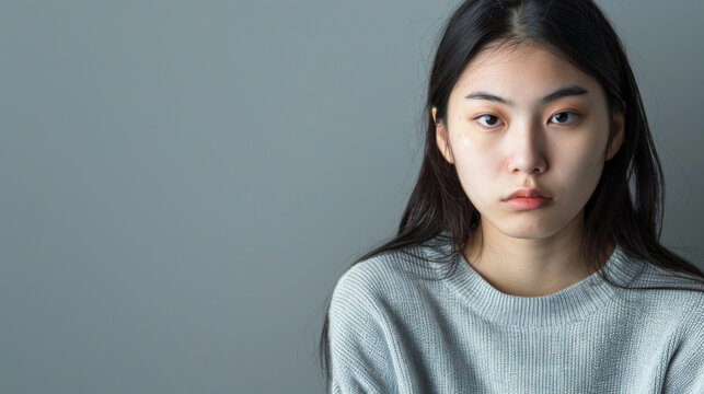 a Japanese teenager looking determined on a studio background