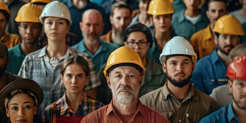 Diverse group celebrating International Labor Day with various occupations. Concept Labor Day Celebration, Diverse Group, Occupational Diversity, International Workers, Festive Atmosphere
