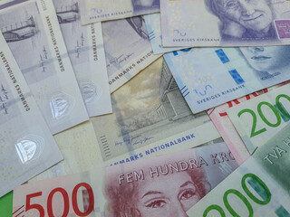 Danish Krone and Swedish Krona banknotes