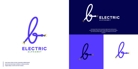 initials b with electric cable theme, logo design vector.