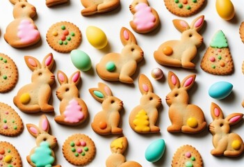 Obraz premium A close-up of Easter bunny-shaped cookies on a white background