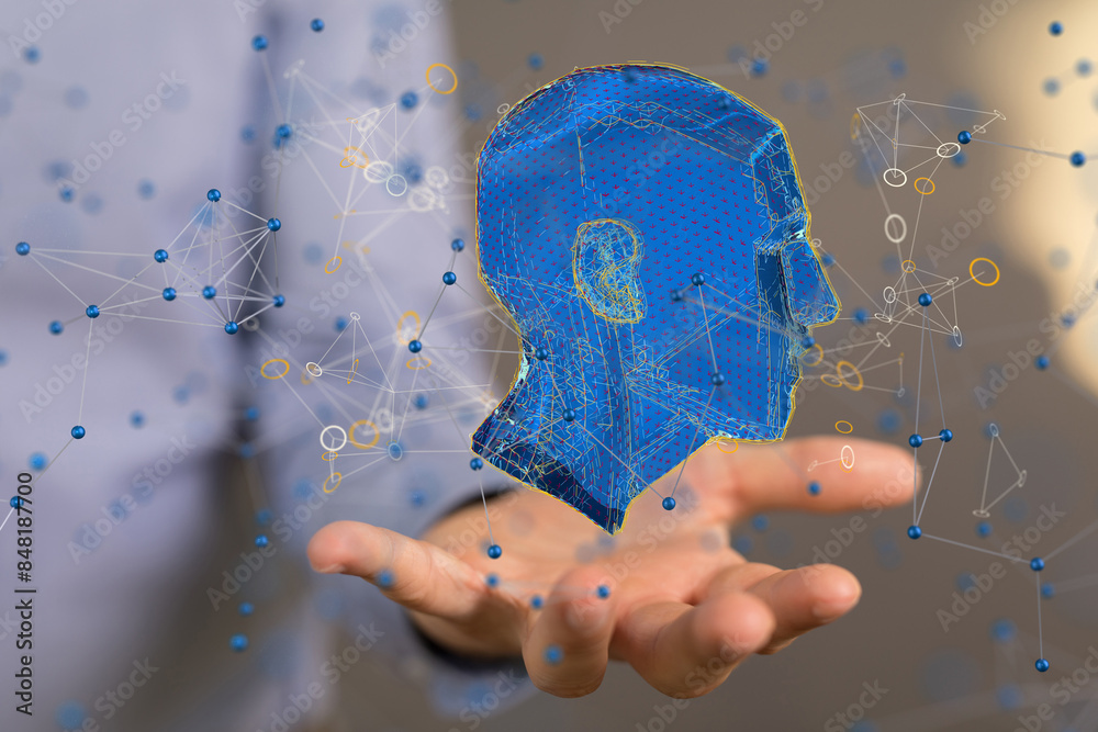 Poster human head and brain.deep learning , machine learning and artificial intelligence , ai technology,