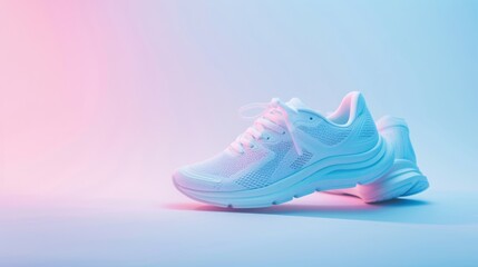 A pair of running shoes on a soft pastel background, emphasizing comfort and performance