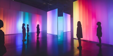 Fototapeta premium Interactive exhibit demonstrates how prisms refract light into a colorful spectrum. Concept Light refraction, Colorful spectrum, Interactive exhibit, Prisms, Science education