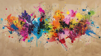 Fototapeta premium Bright abstract splashes of color on rough paper