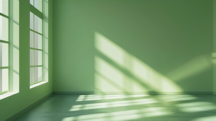 Obraz premium Craft a visually captivating image of a light green room bathed in gentle illumination, where shadows dance gracefully across the walls. 