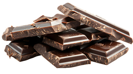 Pile chopped chocolate PNG milled chocolate blocks isolated on Transparent and white background - dessert sweet piece of dark chocolate shopped mockup ,chocolate pieces