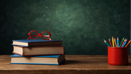 Bright colorful academic year school supplies stationery tools for lessons, books pencils bag equipment