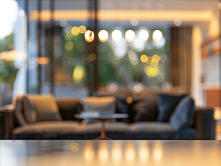 A softly blurred living room interior sets a versatile background