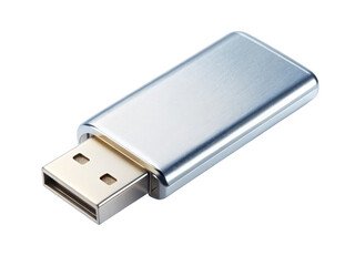 Silver USB flash drive. This sleek and compact device is ideal for data storage and transfer, isolated on transparent background, png.