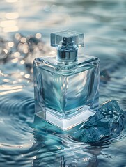 Elegant Perfume Bottle in Water Ripples