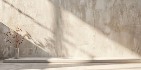 A decorative vase holds a small plant on a shelf or ledge