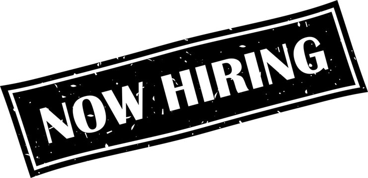 Now hiring square grunge stamp