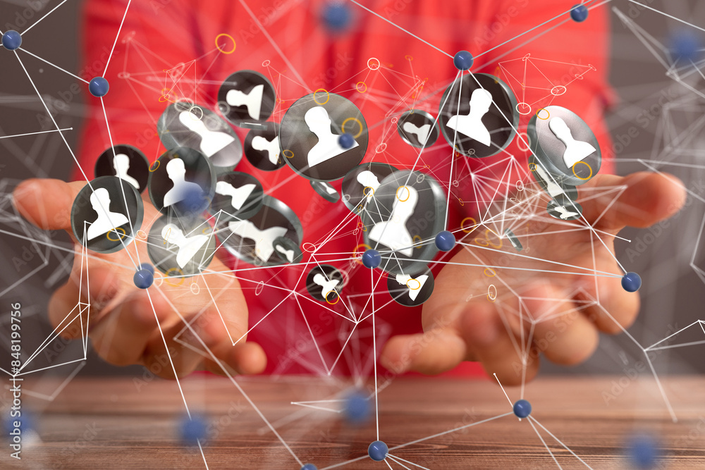 Poster communication and abstract social network connection concept