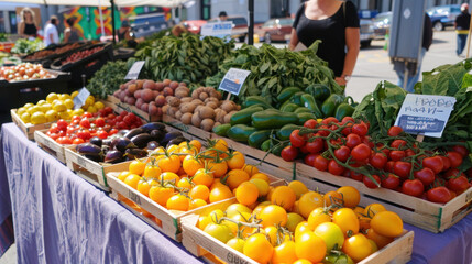 Obraz premium City farmers market with fresh produce and handmade goods