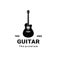 Stringed musical instrument logo illustration, acoustic guitar silhouette suitable for music stores and communities