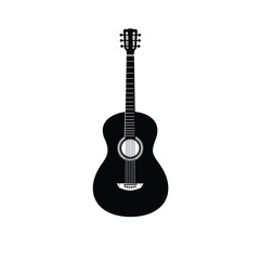 Obraz premium Stringed musical instrument logo illustration, acoustic guitar silhouette suitable for music stores and communities