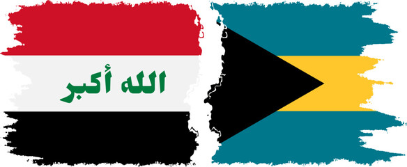 Bahamas and Iraq grunge flags connection vector