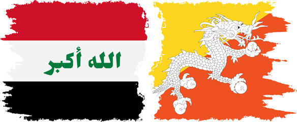 Bhutan and Iraq grunge flags connection vector