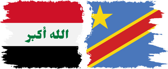 Congo - Kinshasa and Iraq grunge flags connection vector