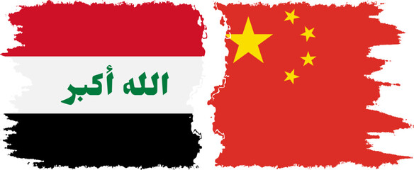 China and Iraq grunge flags connection vector