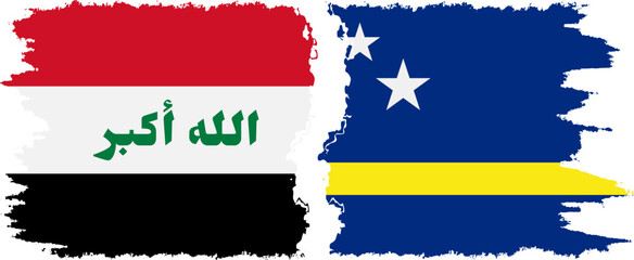 Curacao and Iraq grunge flags connection vector