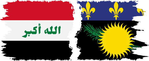 Guadeloupe and Iraq grunge flags connection vector