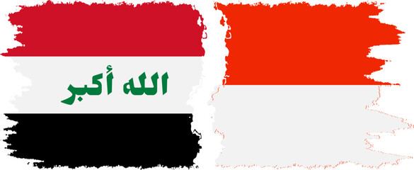Indonesia and Iraq grunge flags connection vector