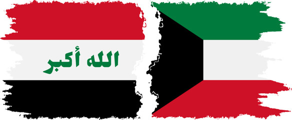 Kuwait and Iraq grunge flags connection vector