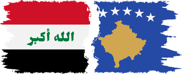 Kosovo and Iraq grunge flags connection vector