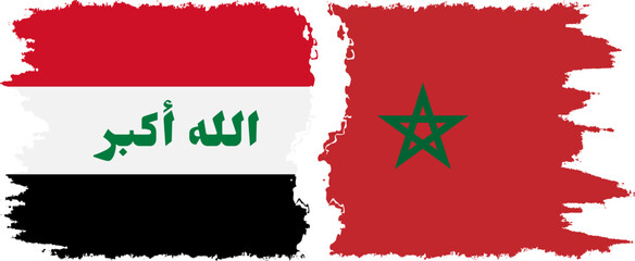 Morocco and Iraq grunge flags connection vector