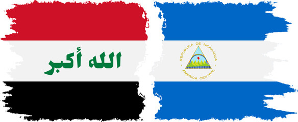 Nicaragua and Iraq grunge flags connection vector
