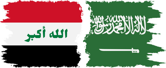 Saudi Arabia and Iraq grunge flags connection vector