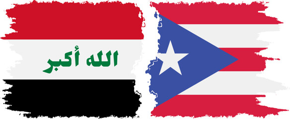 Puerto Rico and Iraq grunge flags connection vector