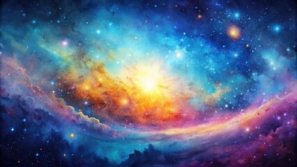 Abstract watercolor background with colorful dispersion, capturing the essence of stars in a galaxy , watercolor, abstract